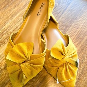 Torrid Mustard Yellow Faux Suede Twist Bow D'orsay Flat
